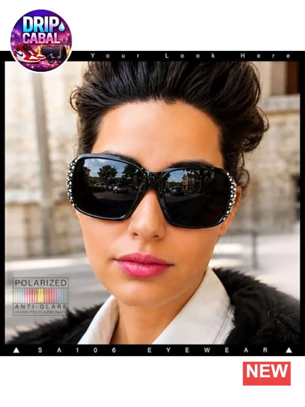 Polarized Oversized Rhinestone Bling Rhinestone Bling Sparkling Womens